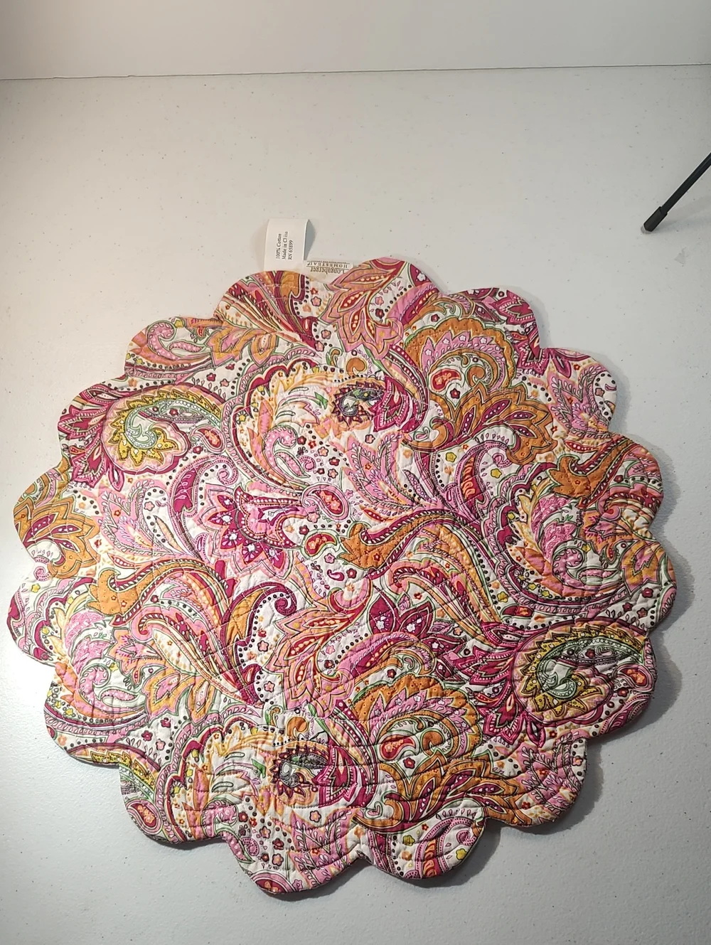 Longaberger 2 Placemats In Pink & Orange Paisley Fabric Double Sided